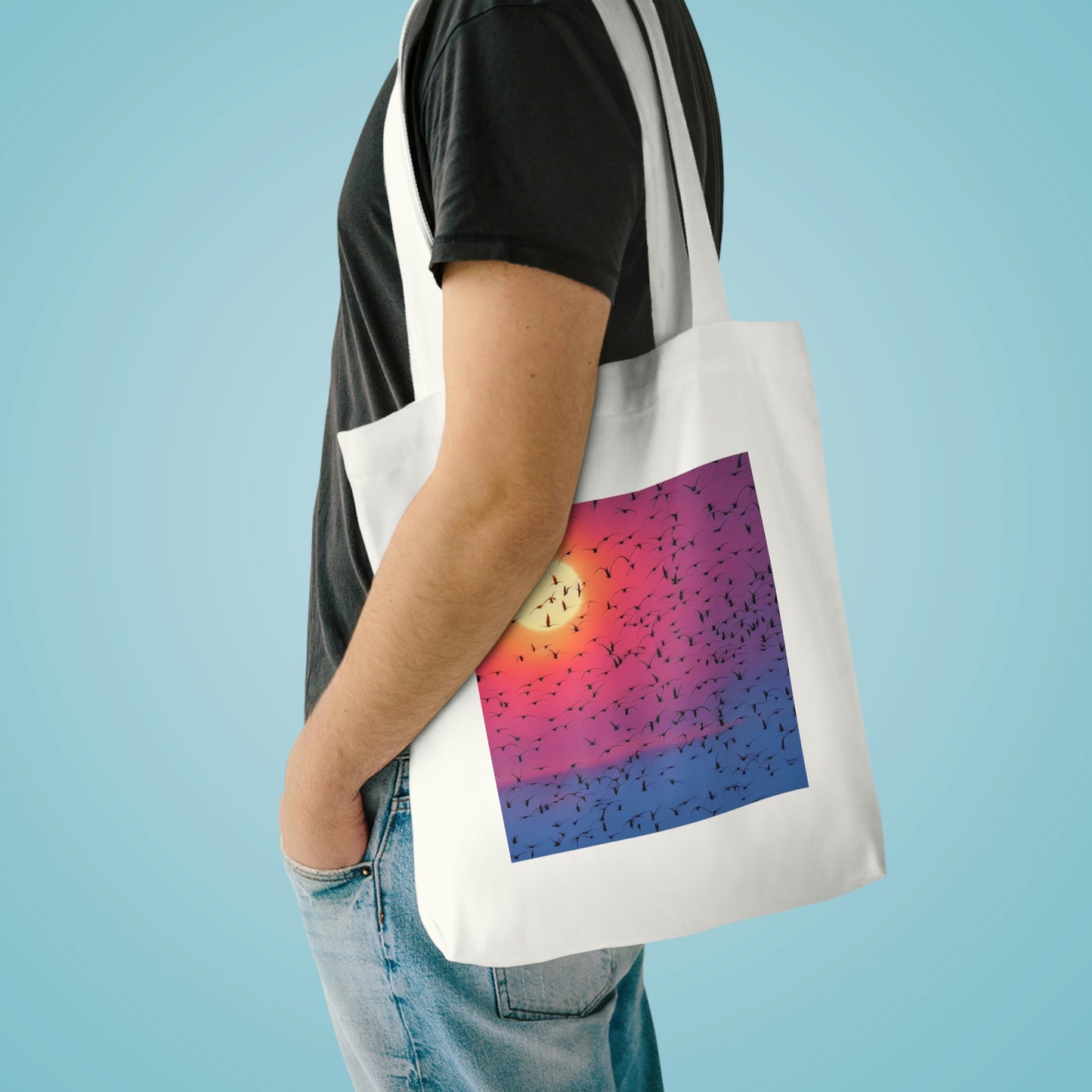 Birds silhouetted at Sunset - Cotton Tote Bag